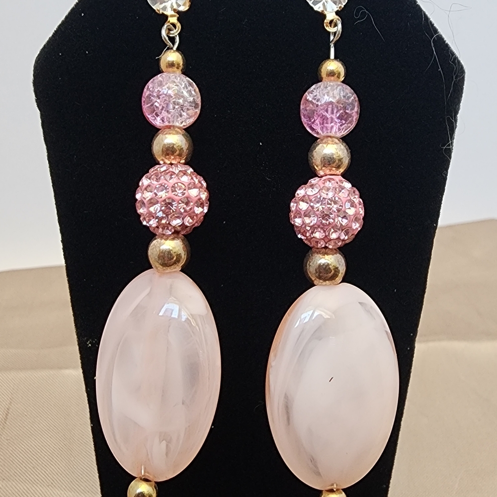 BrazenSoul Elegant Pink Crystal & Gold Bead Dangle Earrings